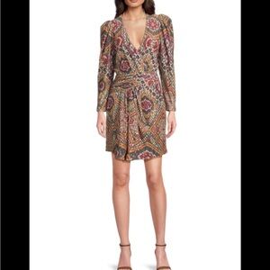 ba&sh Paris Sequin Embellished Wrap Mini Dress 1 Ikat Print Long Sleeve Cocktail
